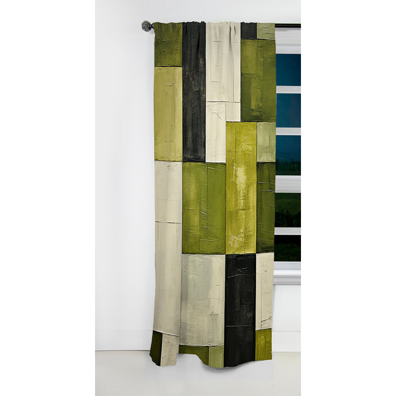 Panneau de rideau abstrait, motif cubique vert occultant - Collage écologique écologique cubique III, L 52 po x L 90 po
