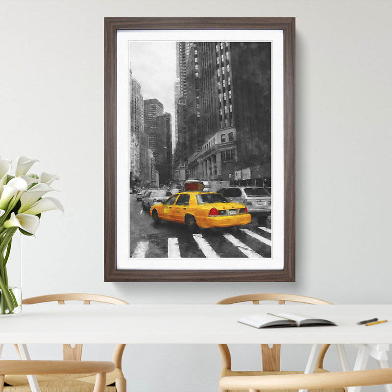 Yellow Taxi Cab Vol.2 - Picture Frame Graphic Art, Walnut Framed, 65cm H x 48cm W x 2cm D
