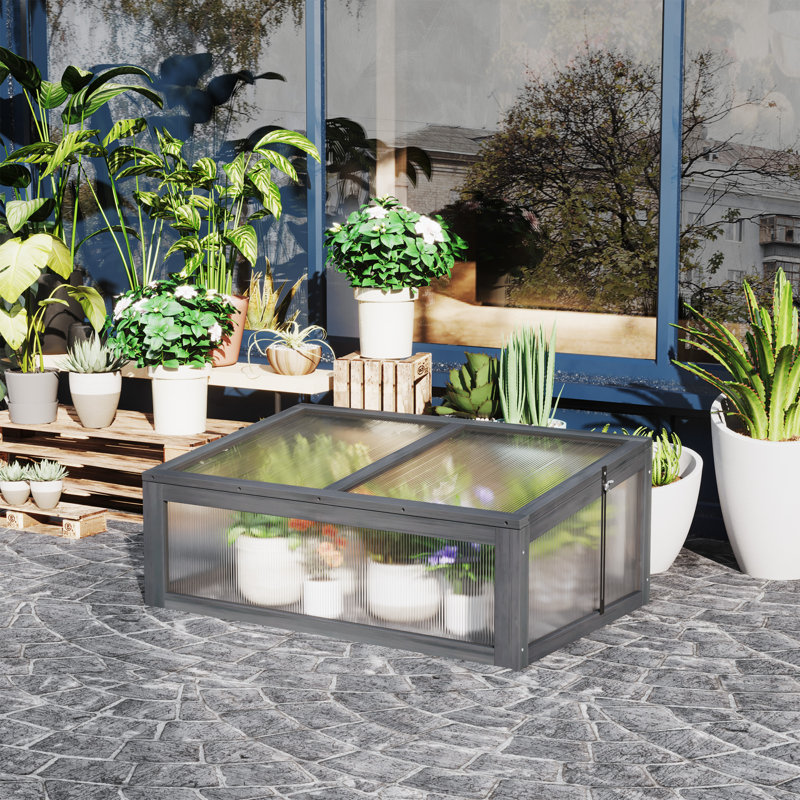 Portable Wooden Garden Green House Cold Frame, Indoor Outdoor Terrarium Planter Box, 39" x 26" x 16"