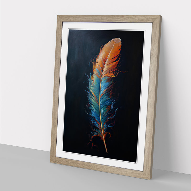 Feather Modern - Single Picture Frame Print on Wood, Oak Framed, 46cm H x 34cm W