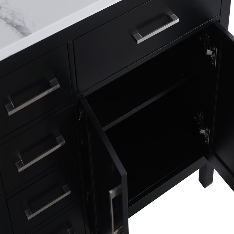 Meuble-lavabo simple 37 po avec plateau en marbre d'ingénierie Ludovika