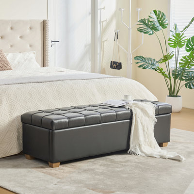 PU Flip-top Storage Bench with button tufted seat