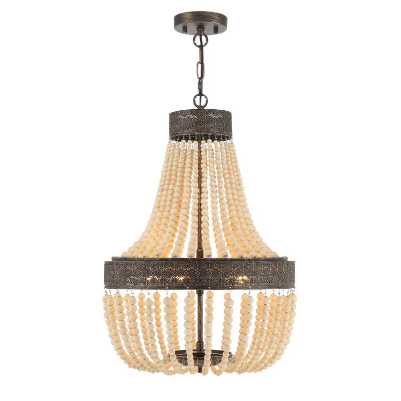 Gerde 5-Light Empire Solid Wood Bead Chandelier, Black/Gold