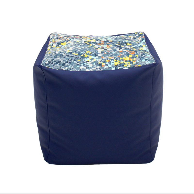 SoftScape Faux Leather Pouf, Bayleaf Navy Faux Leather