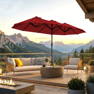 13ft Double-Sided Patio Umbrella with Crank Lift, Extra Large Outdoor Umbrella, UPF 50+ UV Protection, Wind Vent for Patio, Garden, Pool