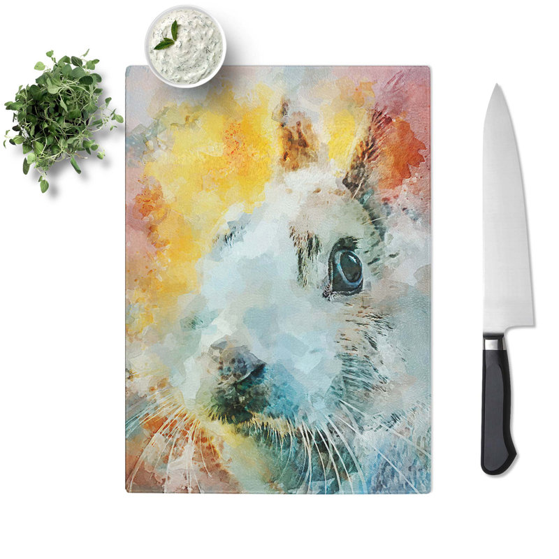 Tempered Glass Bunny Rabbit in Abstract Chopping Board, 39cm W x 28.5cm L