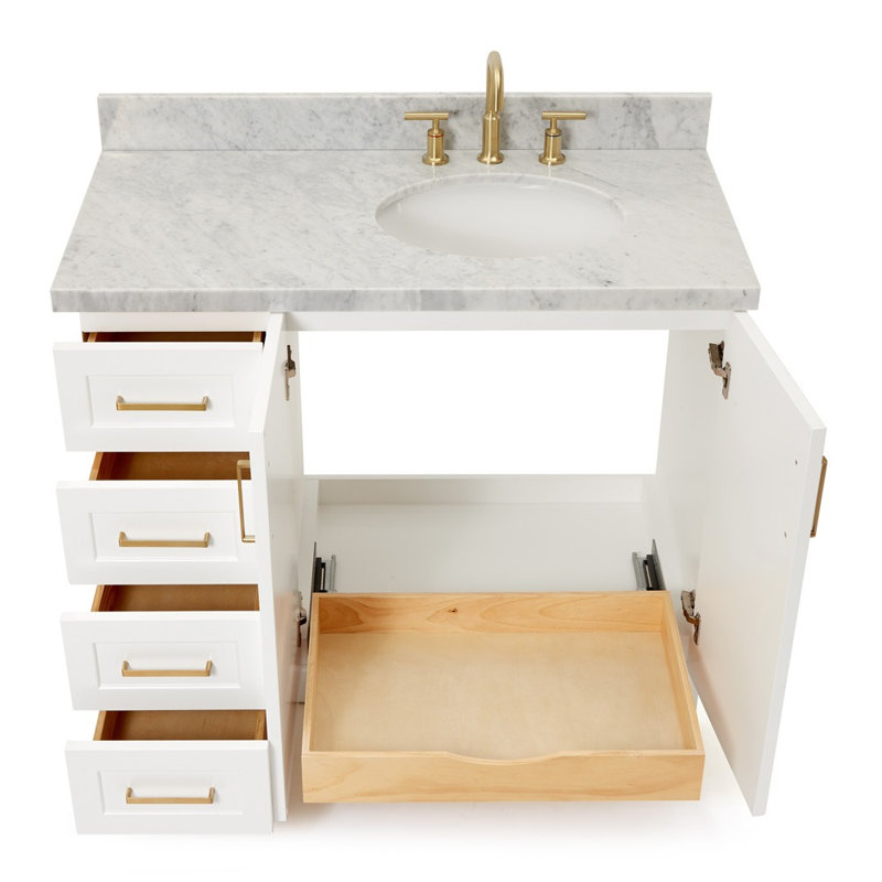ARIEL TAYLOR 43 IN RIGHT OFFSET RECTANGLE SINK VANITY, White, Oval, Right
