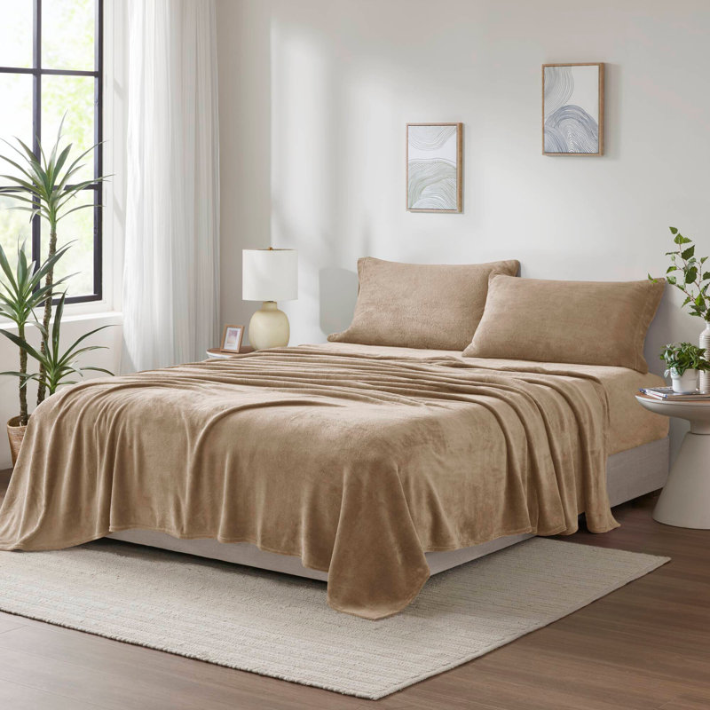 4 PCS Micro Plush Sheet Set, Full Sheet Set, Taupe
