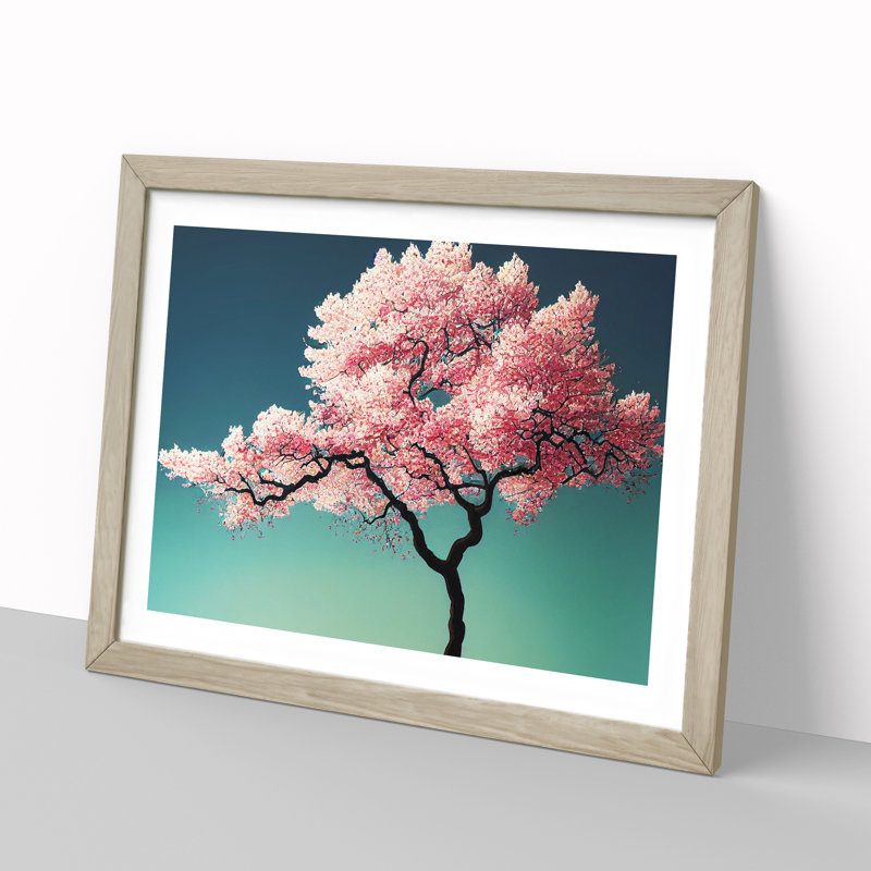 Vibrant Cherry Blossom Tree - Framed Print, 25cm H x 34cm W x 2cm D, Oak