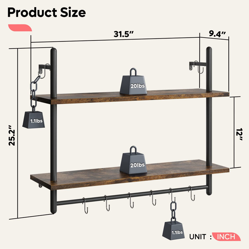 Aailyah Floating Shelf, Rustic Brown