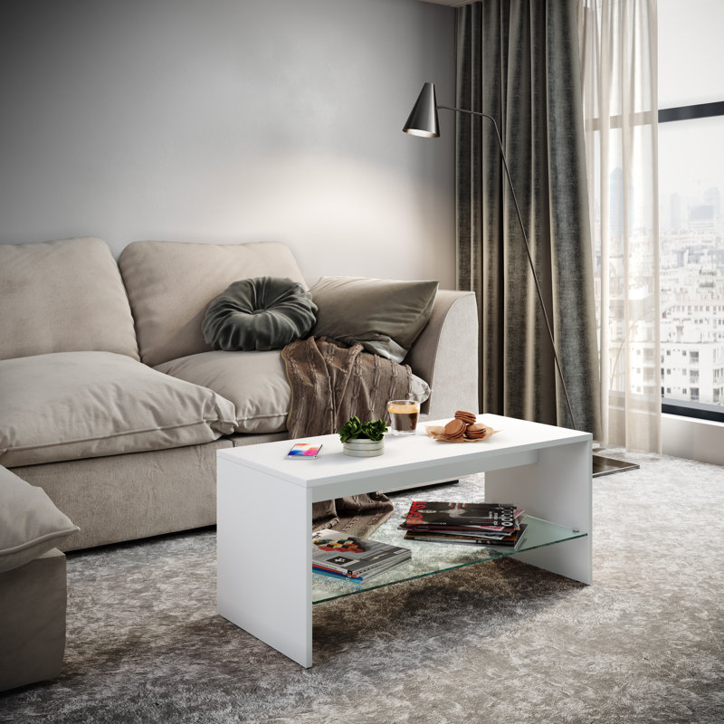 Cloree Coffee Table with Storage, White