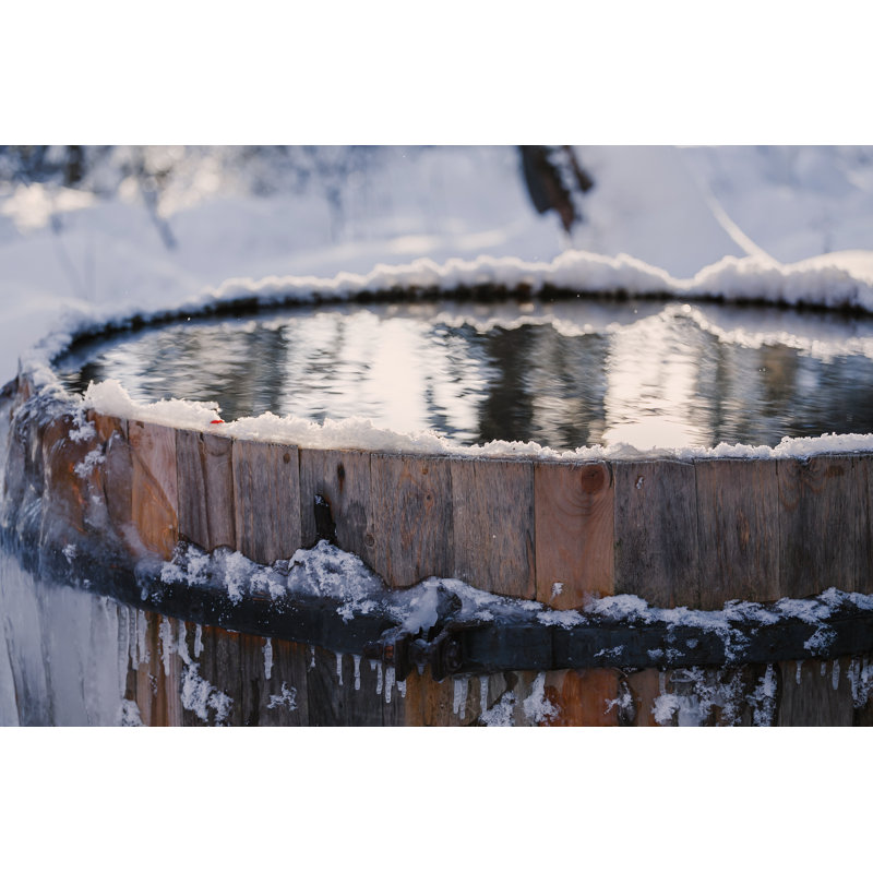 Big Snow Covered Barrel - Wrapped Canvas Print, 30cm H x 46cm W