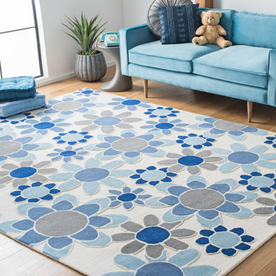 Tapis gris / bleu en laine touffeté à la main Asdvadzadur
