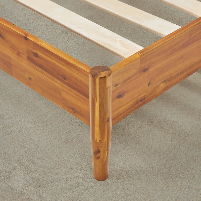 Oliver Solid Wood Platform Bed with Rattan Headboard, Queen, Caramel