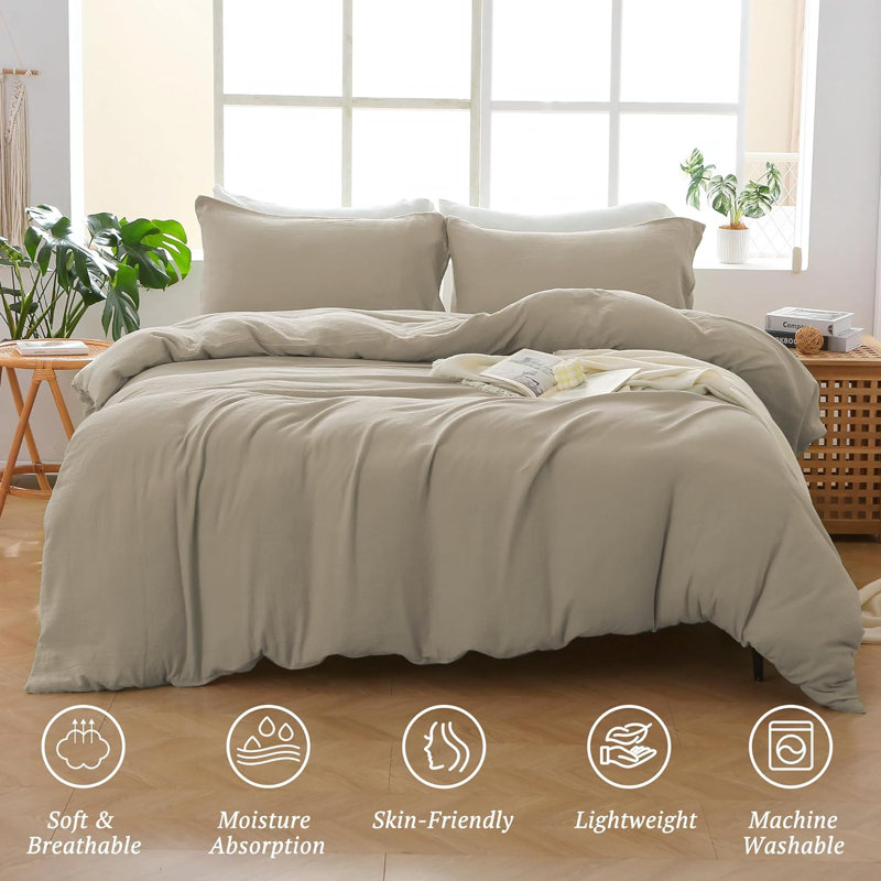 Cotton Sateen Duvet Cover, King Duvet Cover + 2 King Shams, Khaki