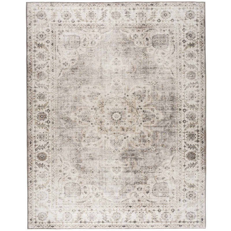 Lefkothea Joy Vintage Machine Washable Area Rug, Rectangle 7'6" x 9'6", Beige Ivory