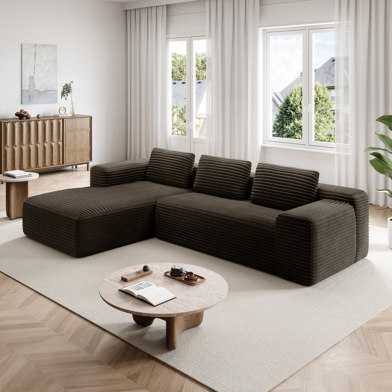 Balli 105'' Upholstere Boneless Compression Sofa, 2-Piece Corduroy Sofa Free Combination Cloud Sofa, No Assembly Required Modular Sectional Sofa Couch for Living Room, Deep Seat