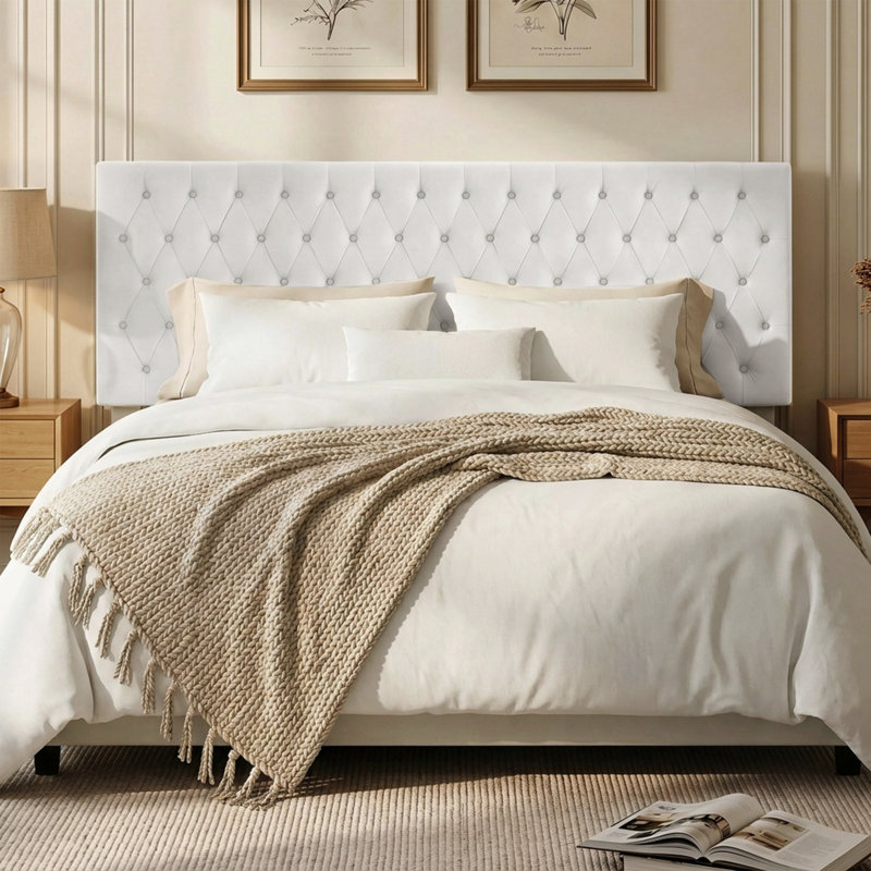 Tête de lit tapissier Aveigha Elegant, Velours blanc , Très grand