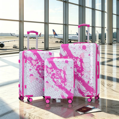 3-Piece PC Spinner Wheel Luggage Set with Printed Pattern and Combination Lock for Secure and Stylish Travel