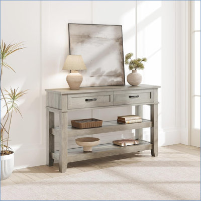 47.2" Entryway Table, Console Table With 2 Storage Drawers, 3 Tier Industrial Metal Sofa Table, Hallway Table For Entry, Living Room-grey