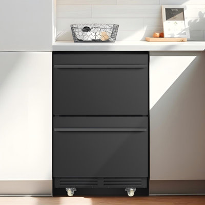 24 Inch Beverage Refrigerator 230 Can Capacity, Dual Drawer Built-in Drink Fridge, Front Vent Under Counter Beer & Soda Cooler, Black Stainless Steel on Fridge.com