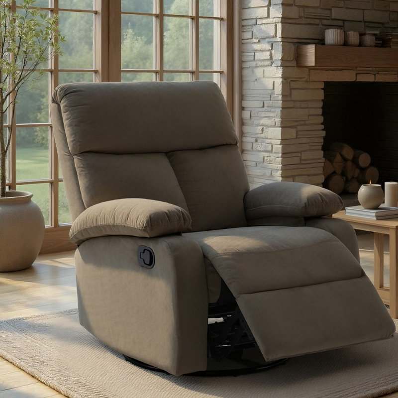  Velvet Recliner Chair,swivel Rocker Recliner,manual Swivel Chairs With Overstuffed Armsand Back,manual Ergonomic Rocking Recliner Chair For Small Living Room, Study, Rv-Brown