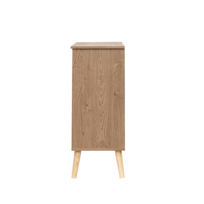Buffet de cuisine en bois naturel avec 2 portes et 1 tiroir, étagères réglables, pieds en bois massif, idéal pour le salon, l'entrée ou la salle à manger.