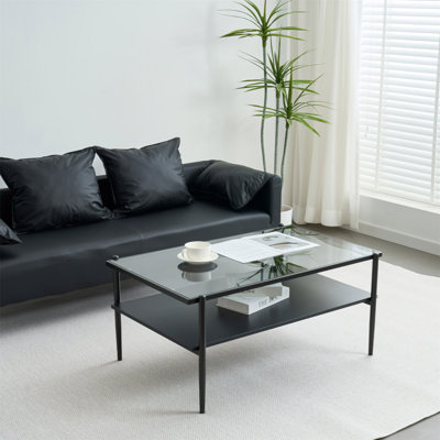 Table basse rectangulaire avec plateau en verre trempé, table moderne, table à thé