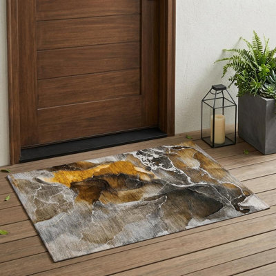 Tapis extérieur antidérapant lavable et antidérapant 2 pi x 3 pi brun et gris