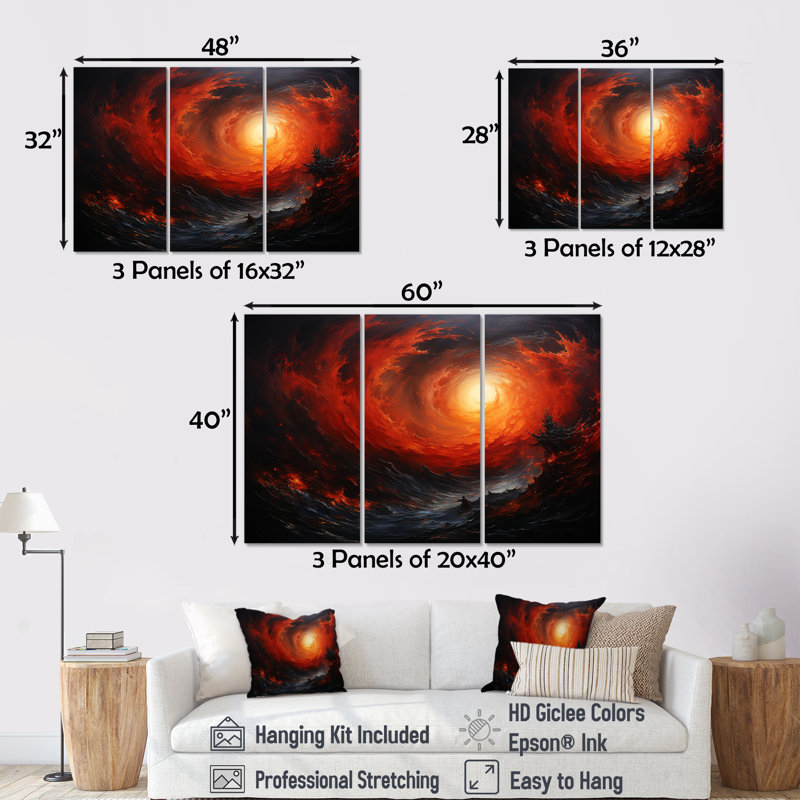 Infernal Inflection Spiral I - Abstract Spirals, ensemble d'art sur toile, Toile tendue, H 28 po x l 36 po x P 1 po