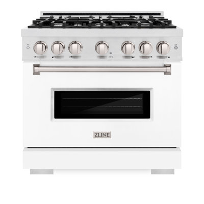 ZLINE 36" Classic Gas Range w/ 6 Burner Cooktop & Convection Oven w/ White Matte Door