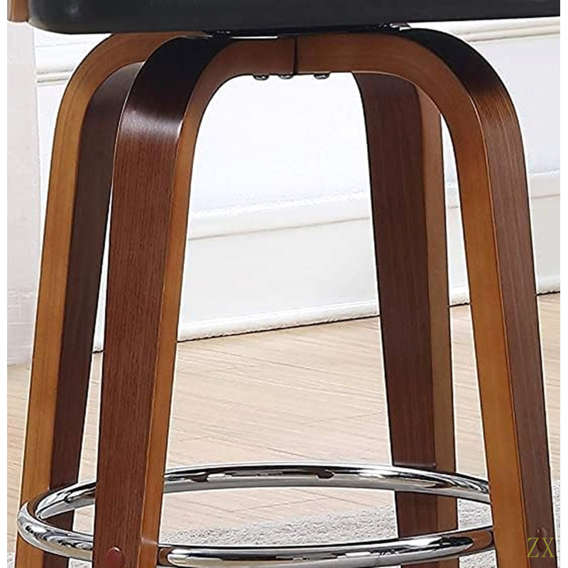 Tabouret de bar pivotant à hauteur de comptoir en bois et similicuir 27 po Mid-Century