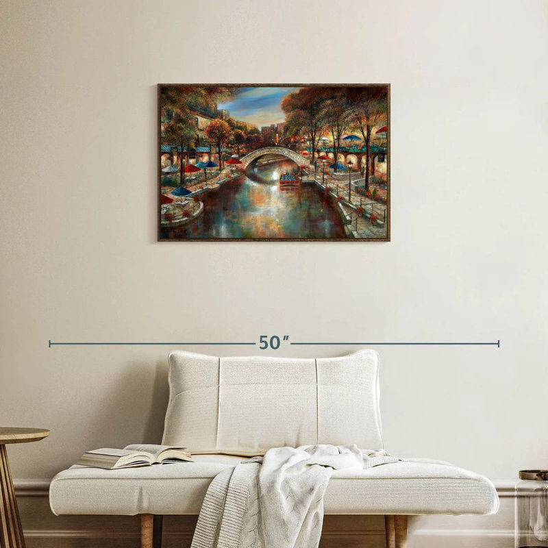 Soirée sur le canal, Cadre flottant noyer, 31 po x 21 po