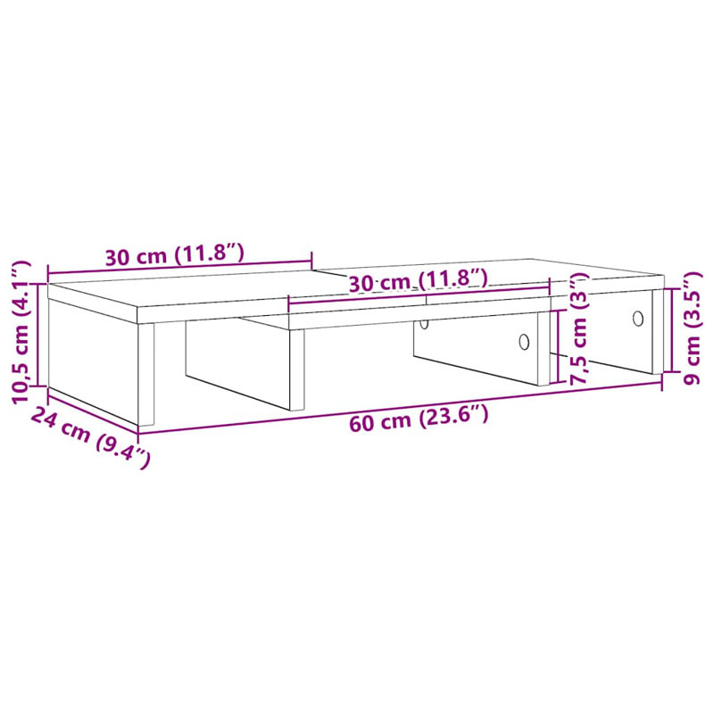 Bata Manufactured Wood Monitor Stand, 10.5cm H x 60cm W x 24cm D, Black Oak