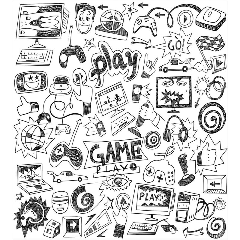 Video Games Quilt Set, Queen Duvet Cover + 2 Standard Shams