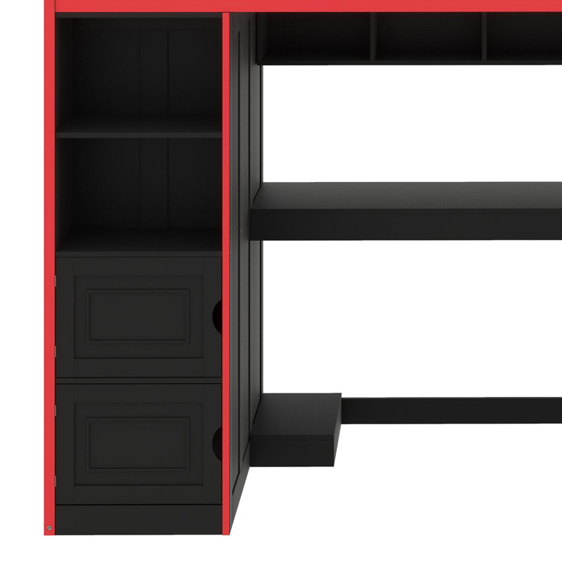 Twin Loft Bed For Gaming With Desk & Storage Space, LED Lighting Included