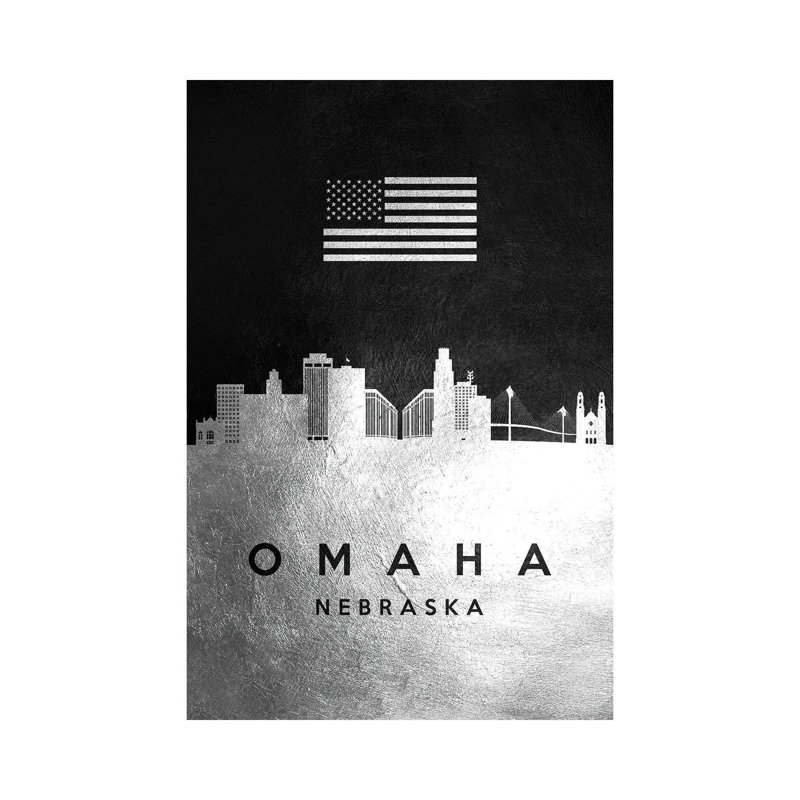 Omaha Nebraska Silver Skyline by Adrian Baldovino - Wrapped Canvas Painting, 66.04 cm H x 45.72 cm W x 3.175 cm D