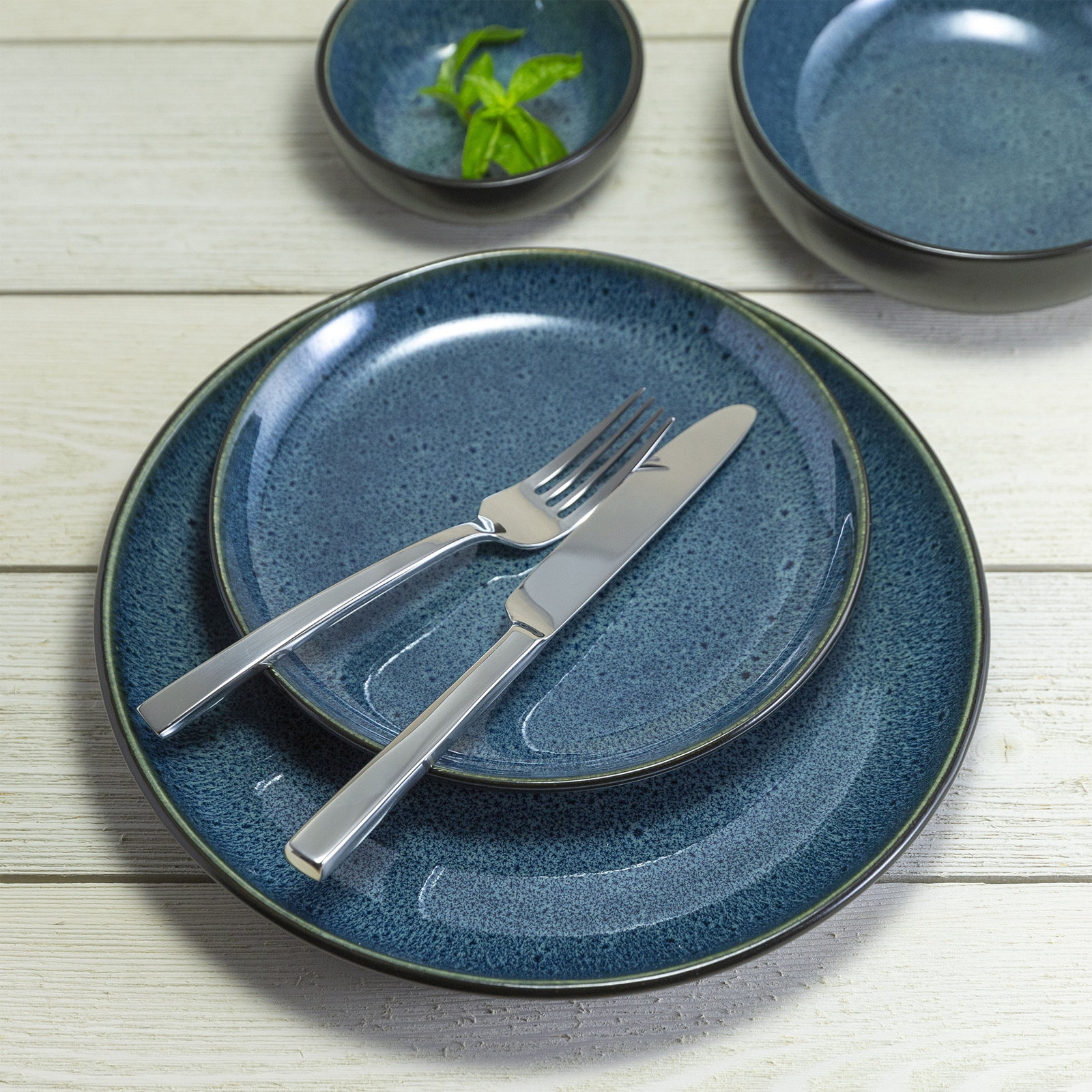 Resona Stoneware Dinnerware Set - Service for 4, Blue