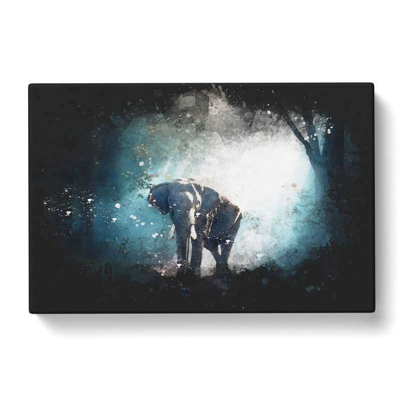 Elephant Roaming In A Green Forest - Wrapped Canvas Painting, 50cm H x 76cm W x 3cm D