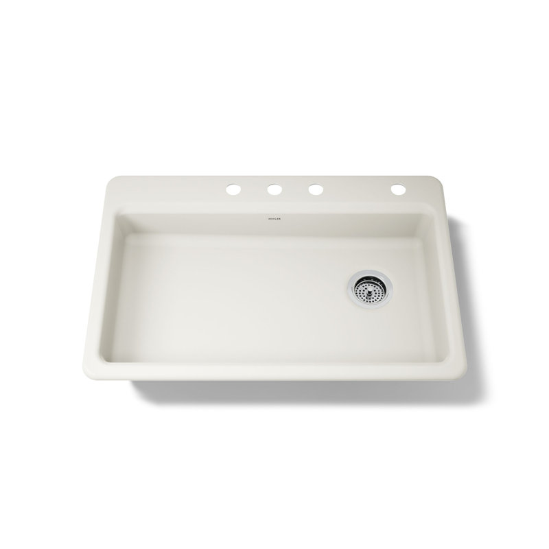 Riverby 33" L x 22" W Top Mount Single Bowl Kitchen Sink, Biscuit