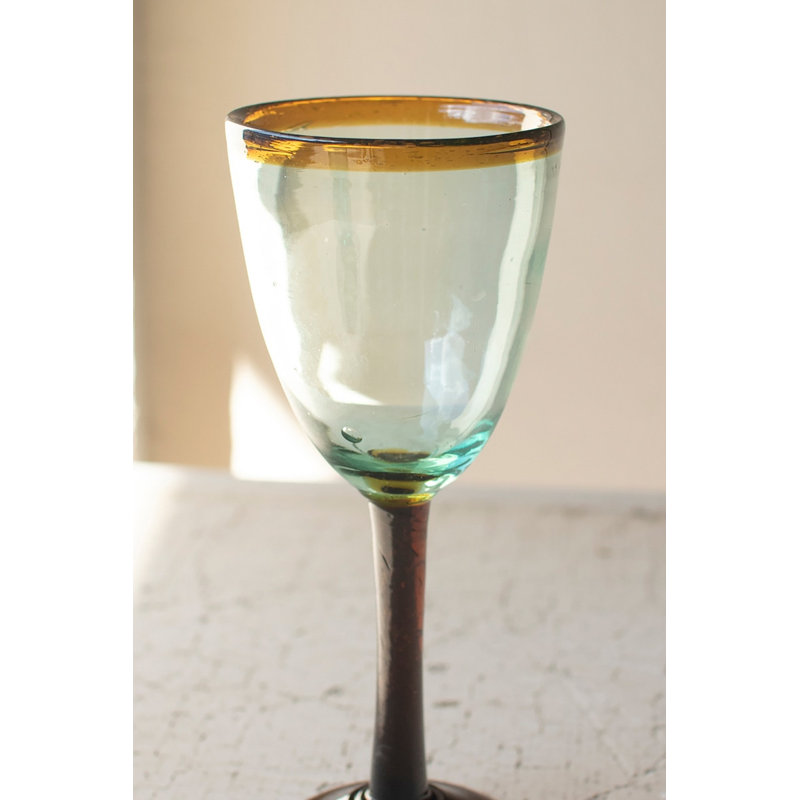  Recycled Wine Glass with Amber Rim Decorative Drinkware