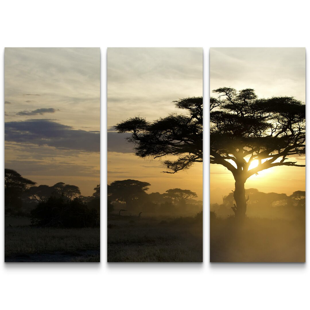 3-tlg. Leinwandbilder-Set Akazie bei Sonnenuntergang - Kenia