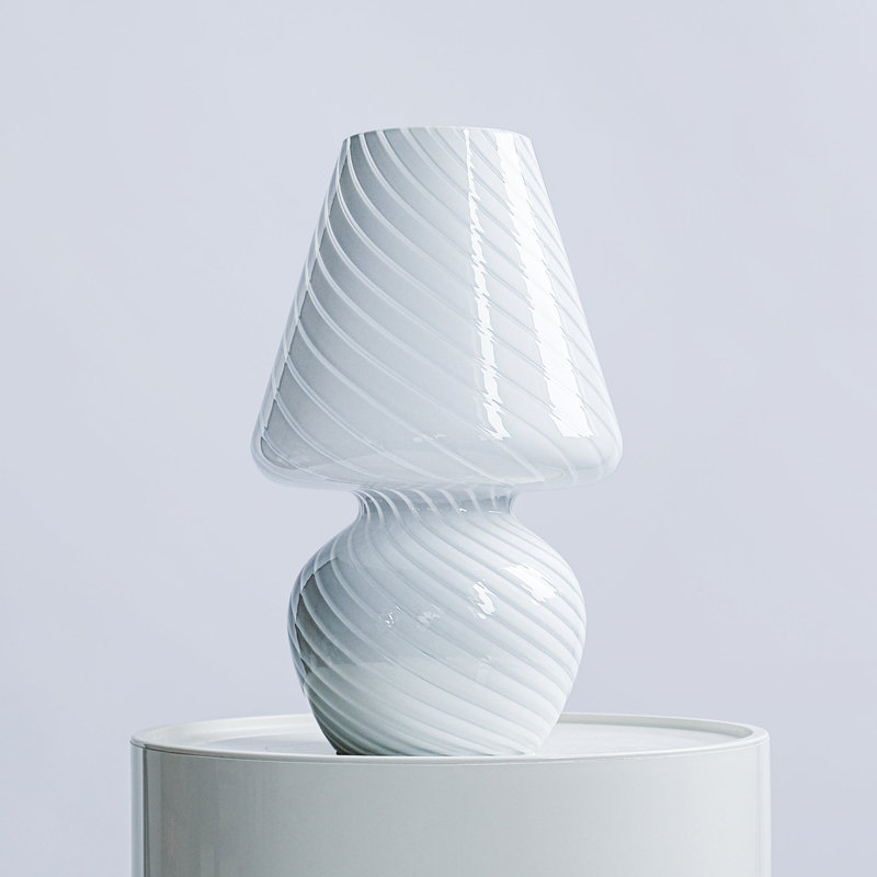 Glass Mushroom Table Lamp, Standard, White Stripe, 12" H x 7" W x 7" D