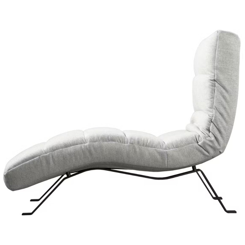 Brixham Upholstered Chenille Fabric Chaise Lounge with Adjustable Back, Light Grey, Black