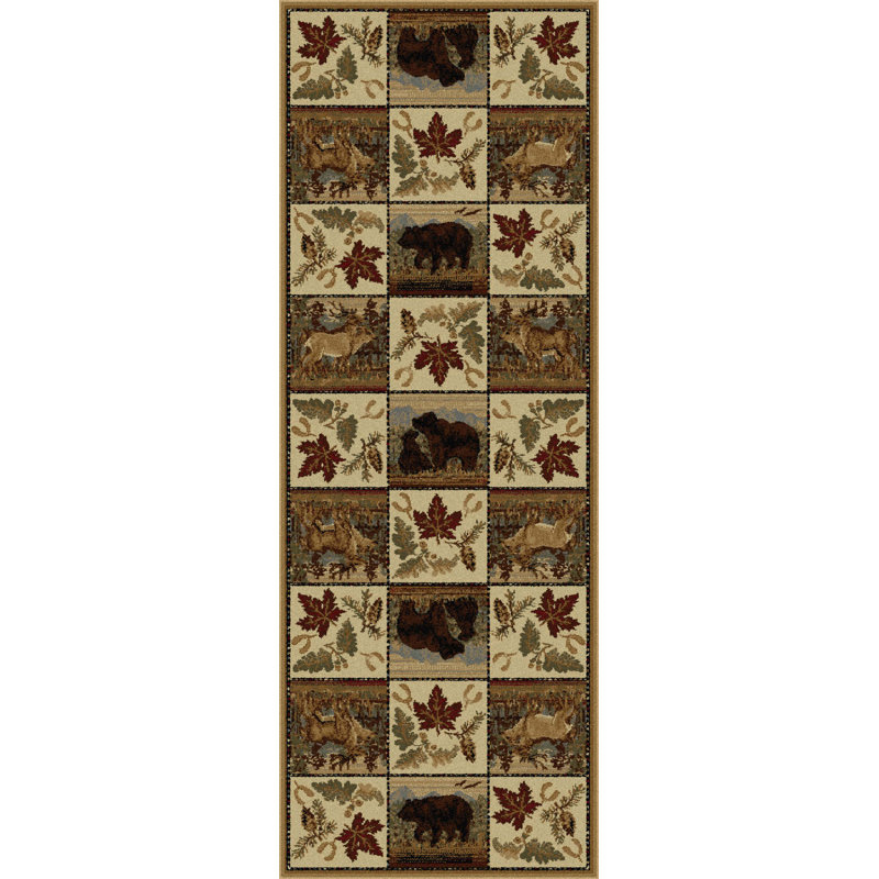 Tapis beige à motif floral Blake, Tapis de couloir 2 pi 7 po x 7 pi 3 po