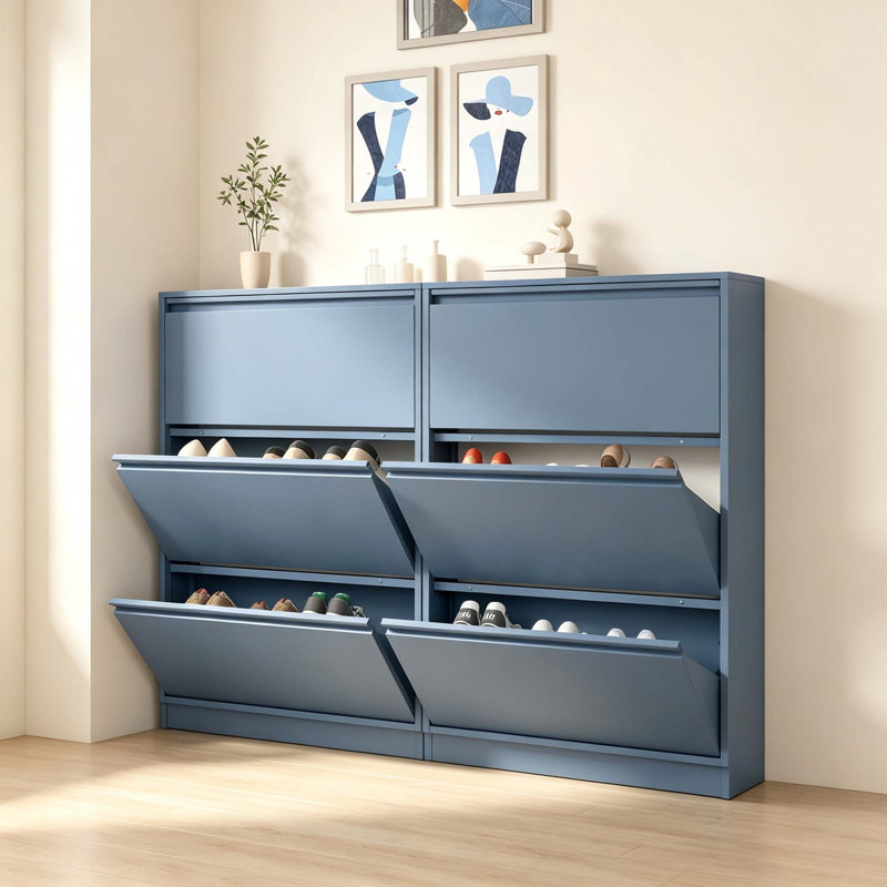 Armoire à chaussures murale en acier avec tiroirs rabattables et grande capacité