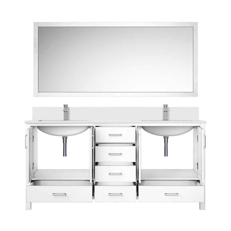 Meuble-lavabo double P 22 po, plateau en marbre de culture, ensemble de robinet et miroir 28 po, Blanc