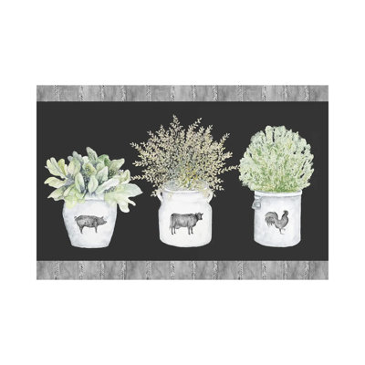 Potted Farm Arrangement Trio On Chalkboard by Janice Gaynor - Painting on Canvas
