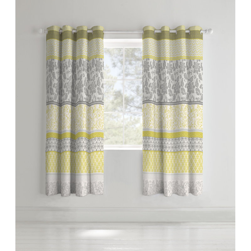 Oriental Birds Easy care Eyelet Curtains, Green/Grey