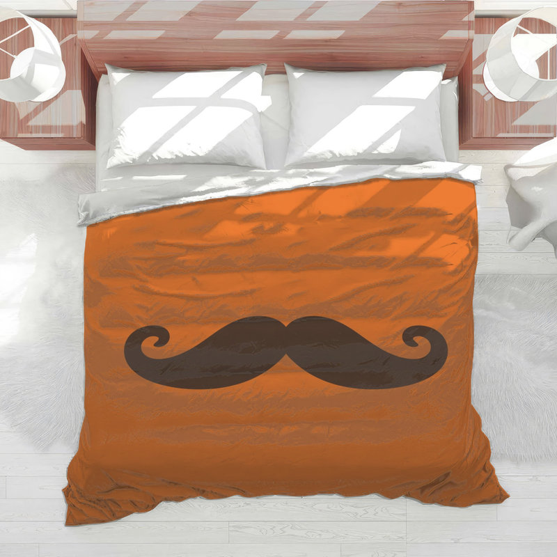 Édredon moustache noire sur fond orange, Twin Extra Long